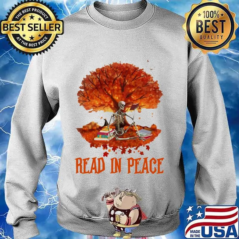 Skeleton read in peace fall leaves s Sweater