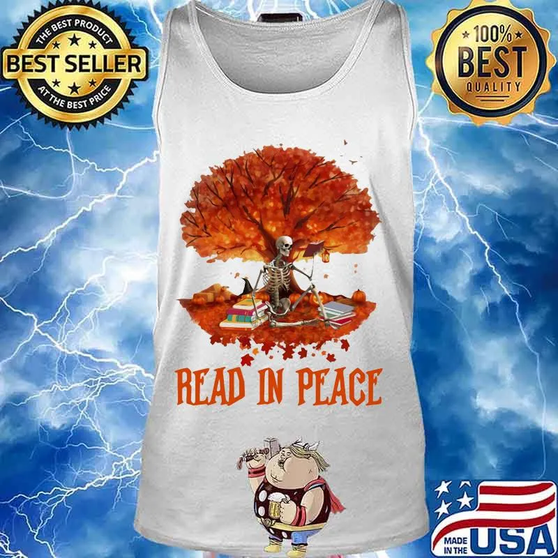 Skeleton read in peace fall leaves s Tank top