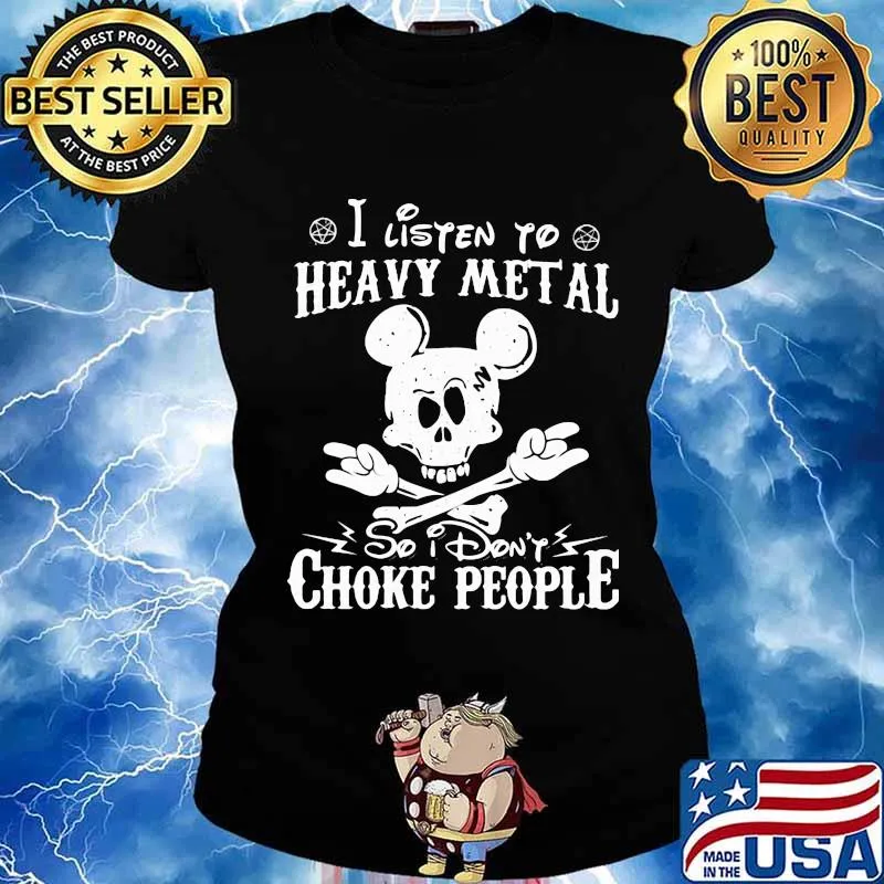 Skull mickey mouse i listen to heavy metal so i don't choke people s Ladies tee