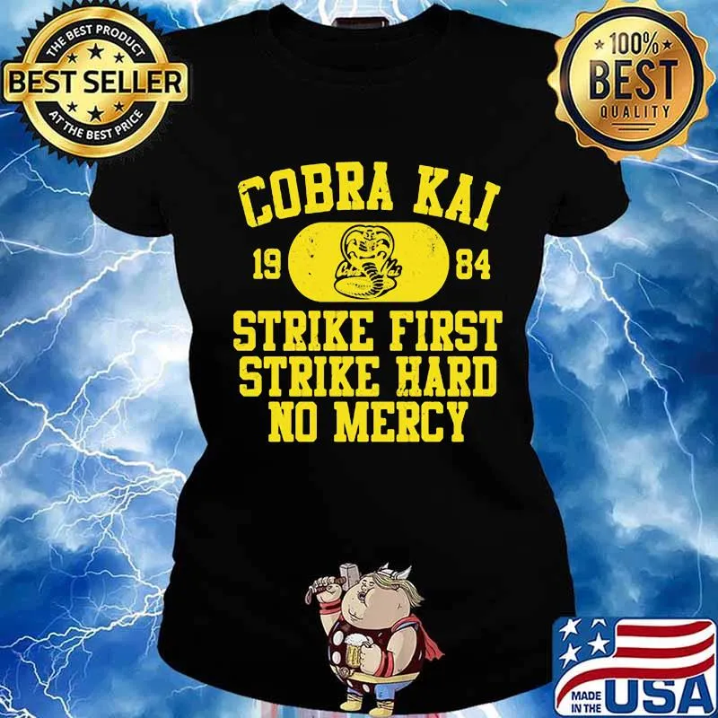 Snake cobra kai 1984 strike first strike hard no mercy s Ladies tee