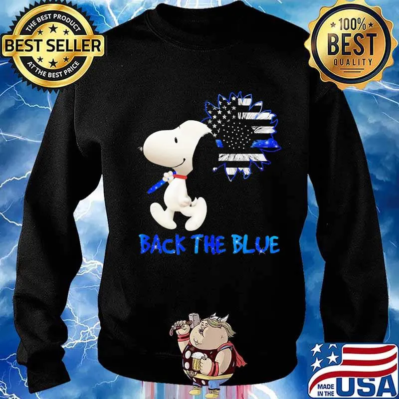 Snoopy holding sunflower back the blue american flag s Sweater