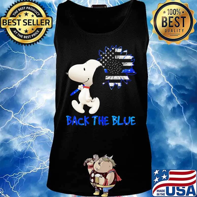 Snoopy holding sunflower back the blue american flag s Tank top