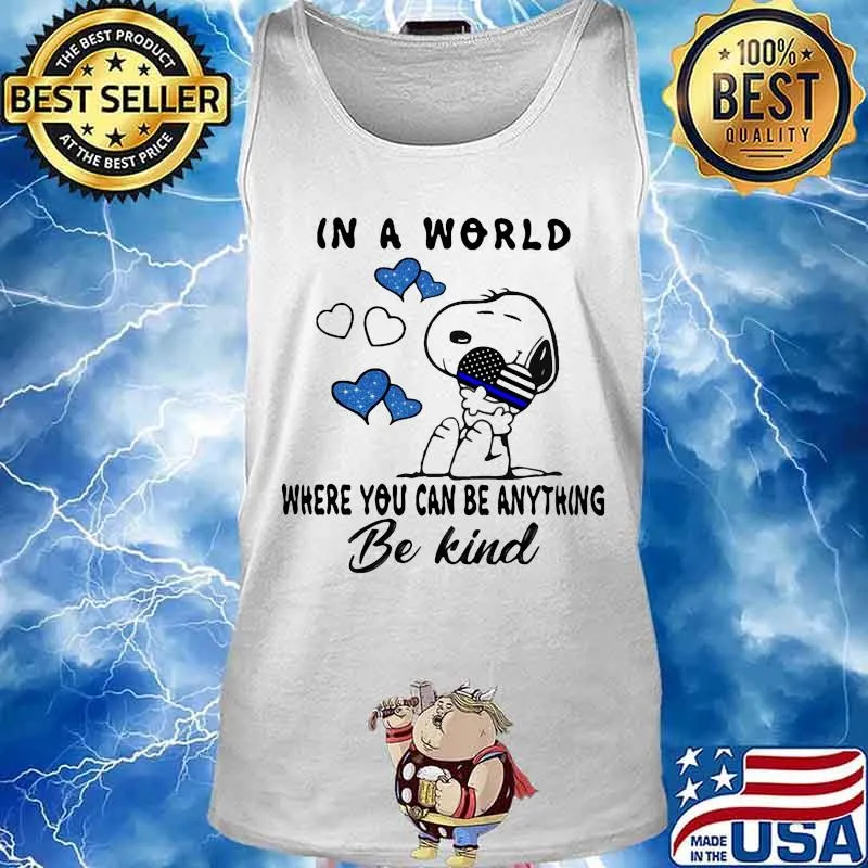 Snoopy hug heart american flag in a world where you can be anything be kind s Tank top
