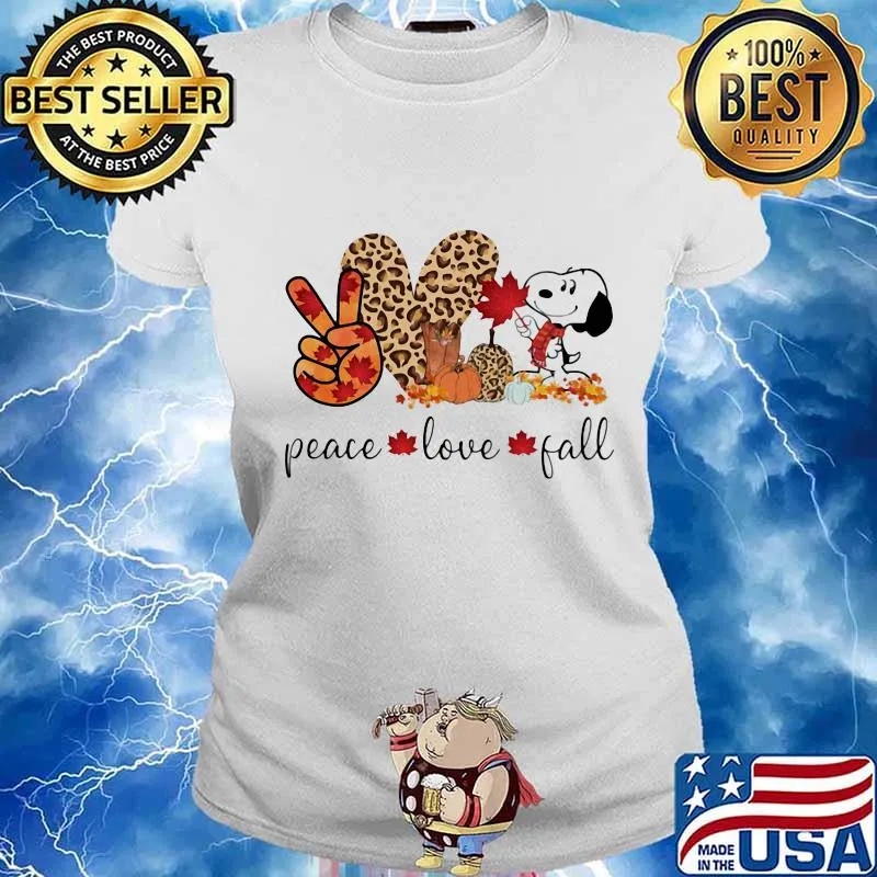 Snoopy peace love fall leopard s Ladies tee