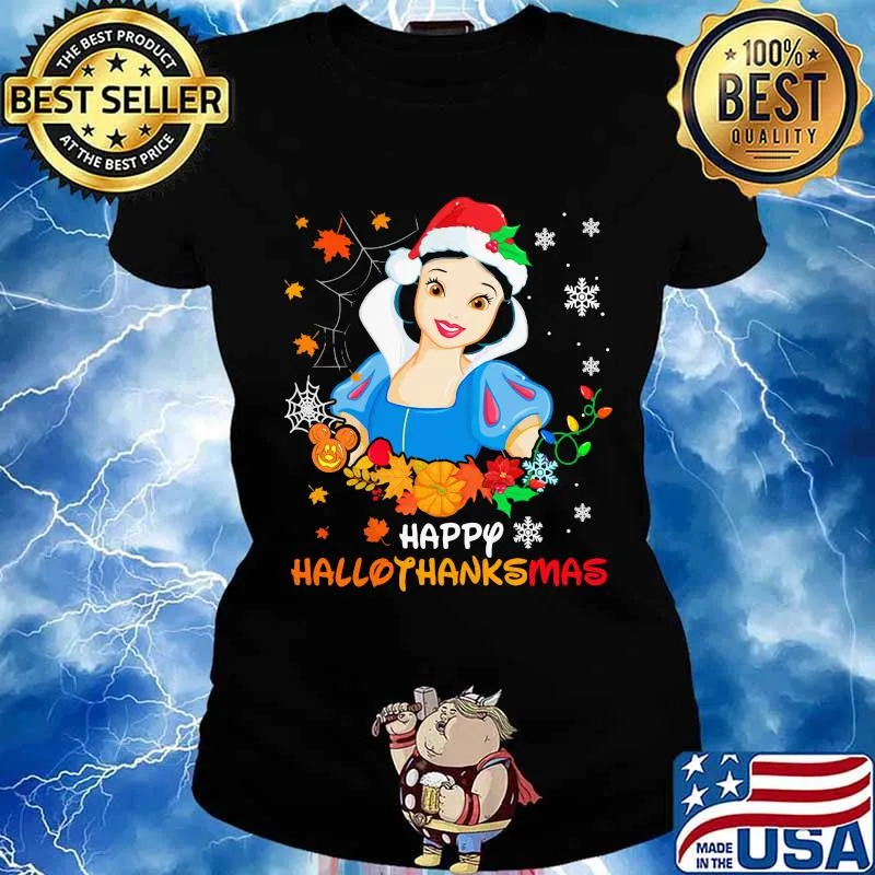 Snow white happy hallothanksmas halloween thanksgiving christmas s Ladies tee