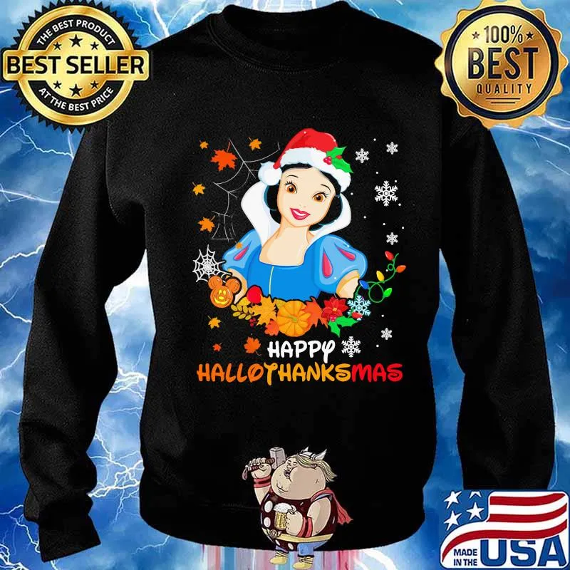Snow white happy hallothanksmas halloween thanksgiving christmas s Sweater