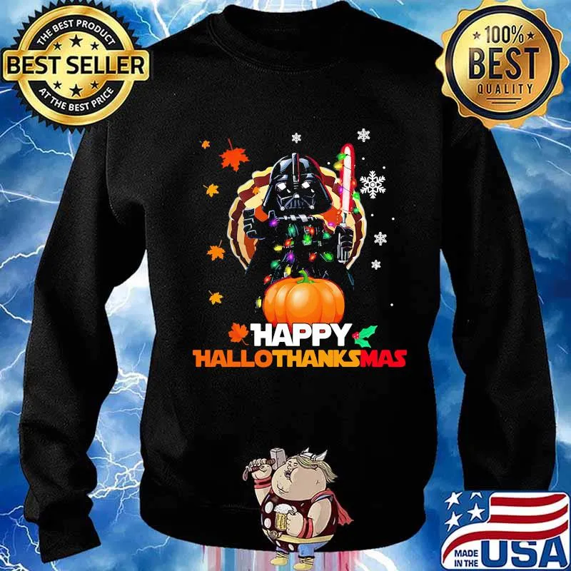 Star wars darth vader happy hallothanksmas halloween thanksgiving christmas s Sweater