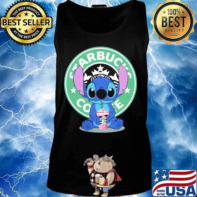 Stitch drinking starbucks coffee logo s Tank top