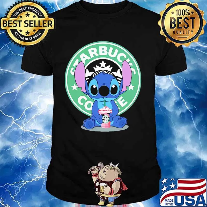 Stitch drinking starbucks coffee logo shirt