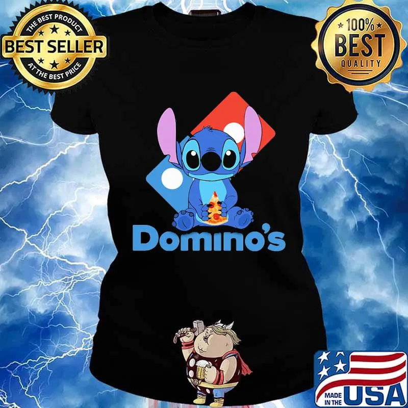 Stitch eating pizza domino's logo s Ladies tee