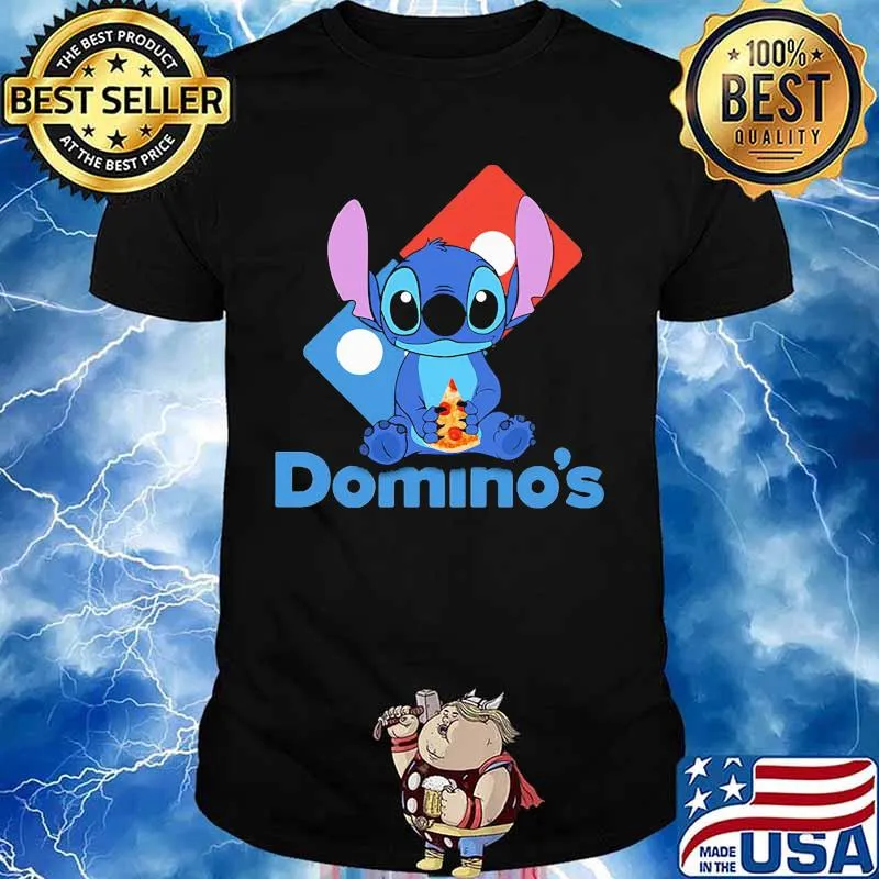 Stitch eating pizza domino's logo shirt