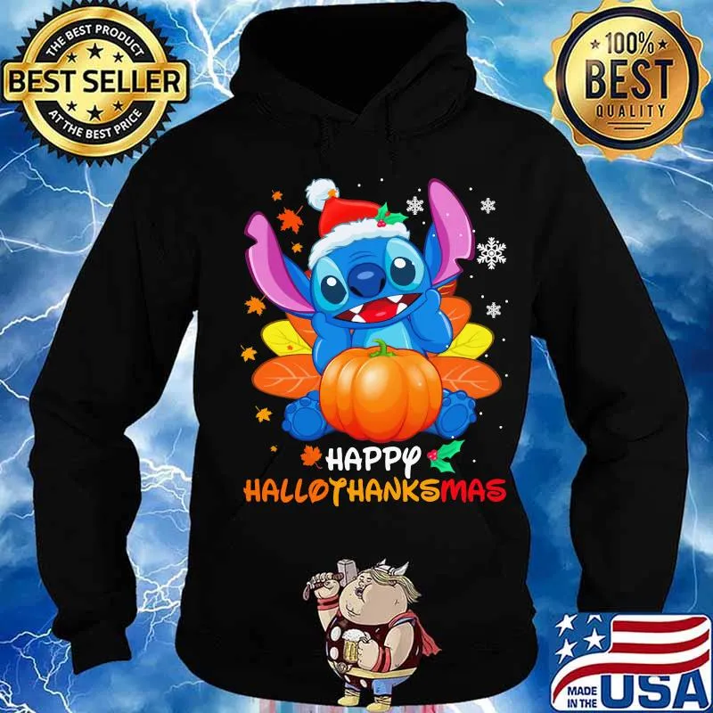 Stitch happy hallothanksmas halloween thanksgiving christmas s Hoodie