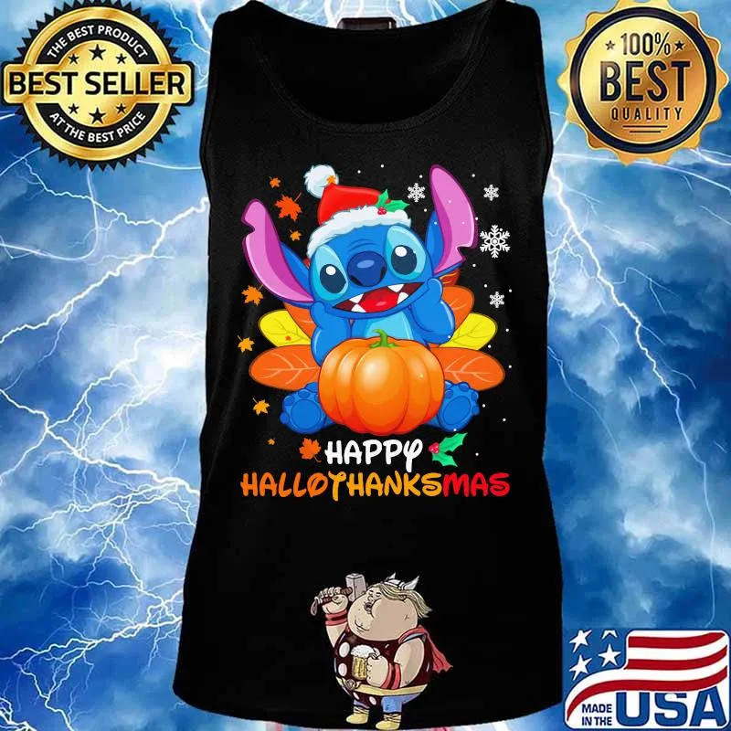 Stitch happy hallothanksmas halloween thanksgiving christmas s Tank top