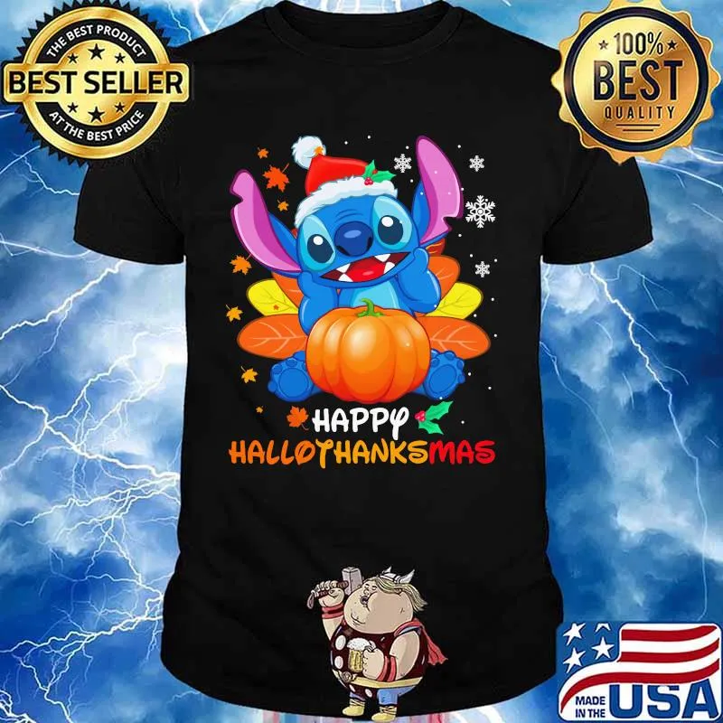 Stitch happy hallothanksmas halloween thanksgiving christmas shirt