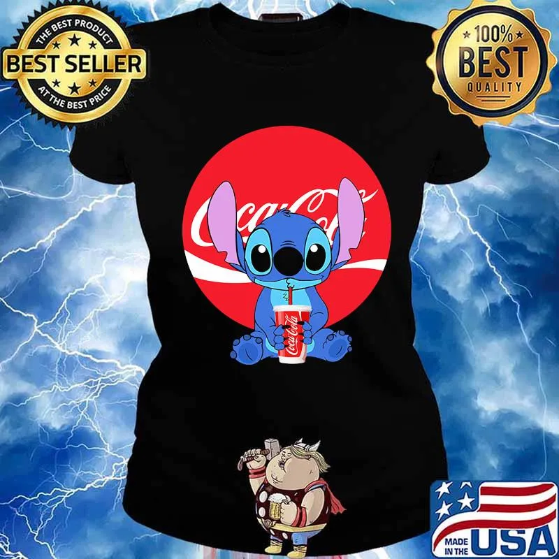 Stitch hug coca cola logo s Ladies tee