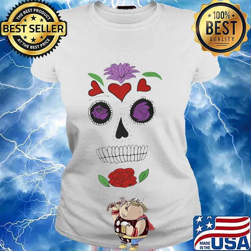 Sugar skull flowers hearts s Ladies tee