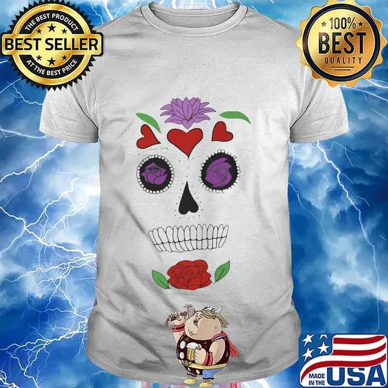 Sugar skull flowers hearts shirt
