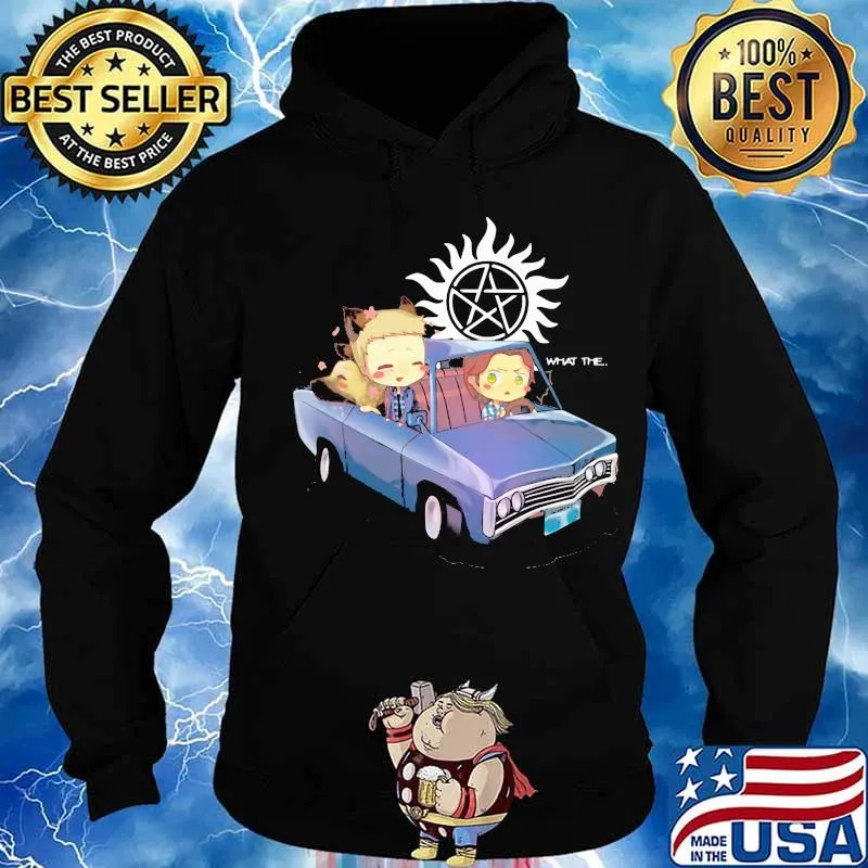 Supernatural characters chibi riding car what the s Hoodie