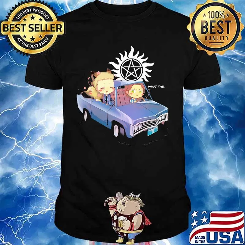 Supernatural characters chibi riding car what the shirt