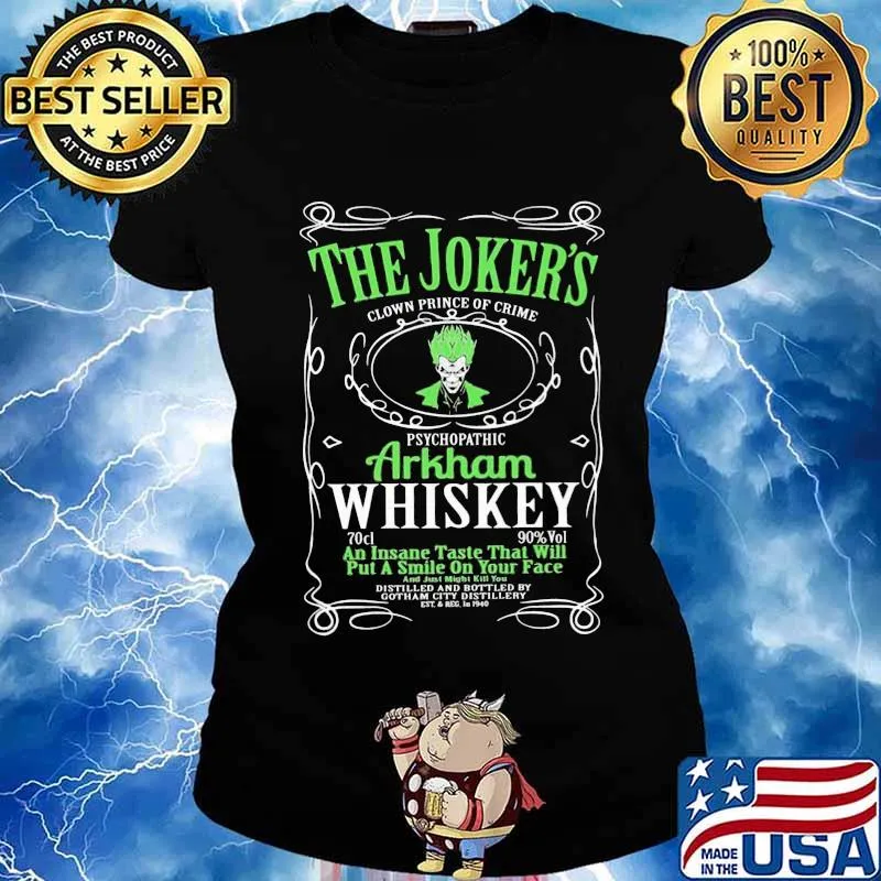 The joker's clown prince of crime psychopathic arkham whiskey s Ladies tee