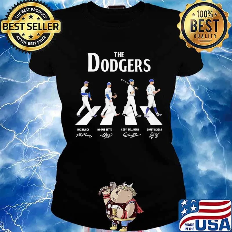 The los angeles dodgers baseball crossing the line signatures s Ladies tee