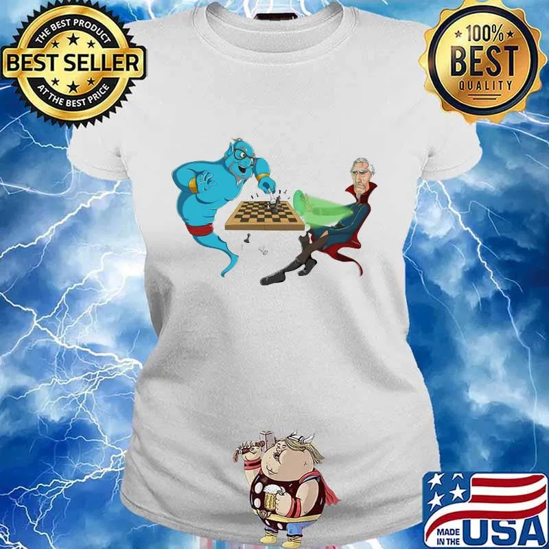 The magic lamp and old man witch playing chess cartoon character s Ladies tee