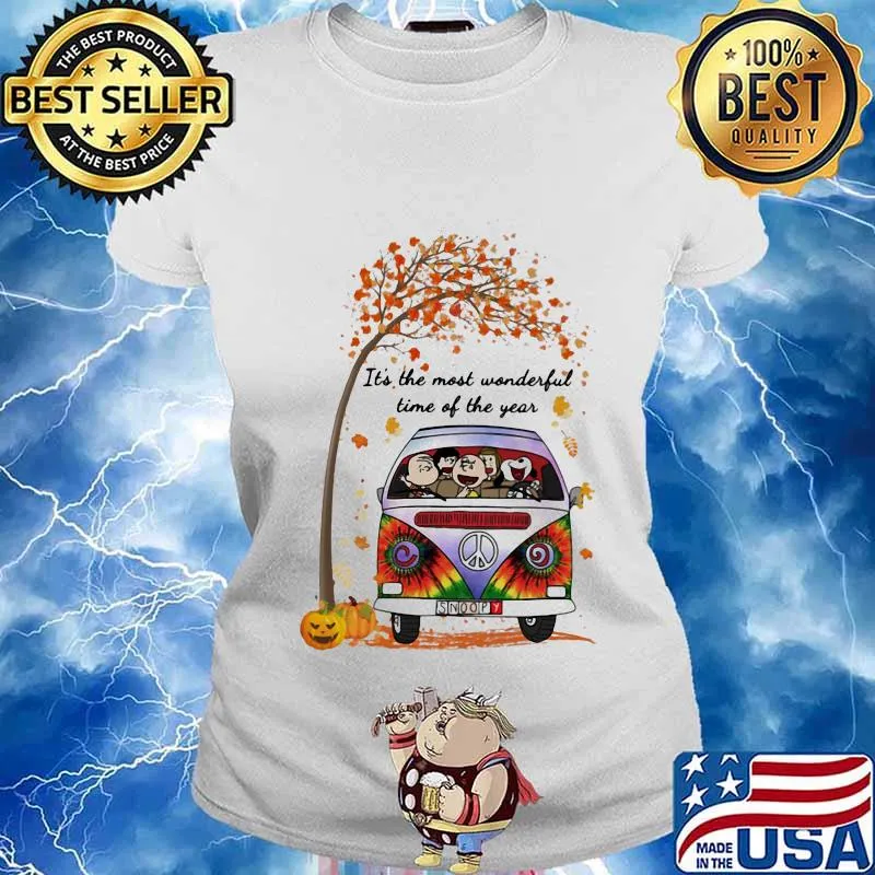The peanuts riding peace bus it's the most wonderful time of the year leaves tree s Ladies tee