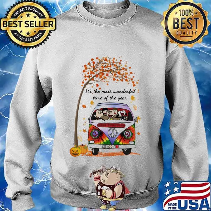The peanuts riding peace bus it's the most wonderful time of the year leaves tree s Sweater
