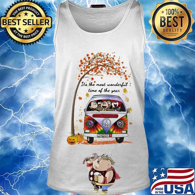 The peanuts riding peace bus it's the most wonderful time of the year leaves tree s Tank top