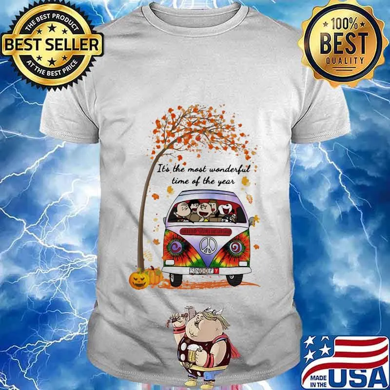 The peanuts riding peace bus it's the most wonderful time of the year leaves tree shirt
