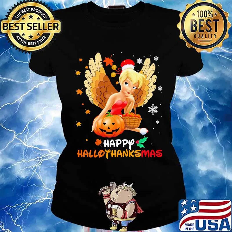 Tinkerbell happy hallothanksmas halloween thanksgiving christmas s Ladies tee