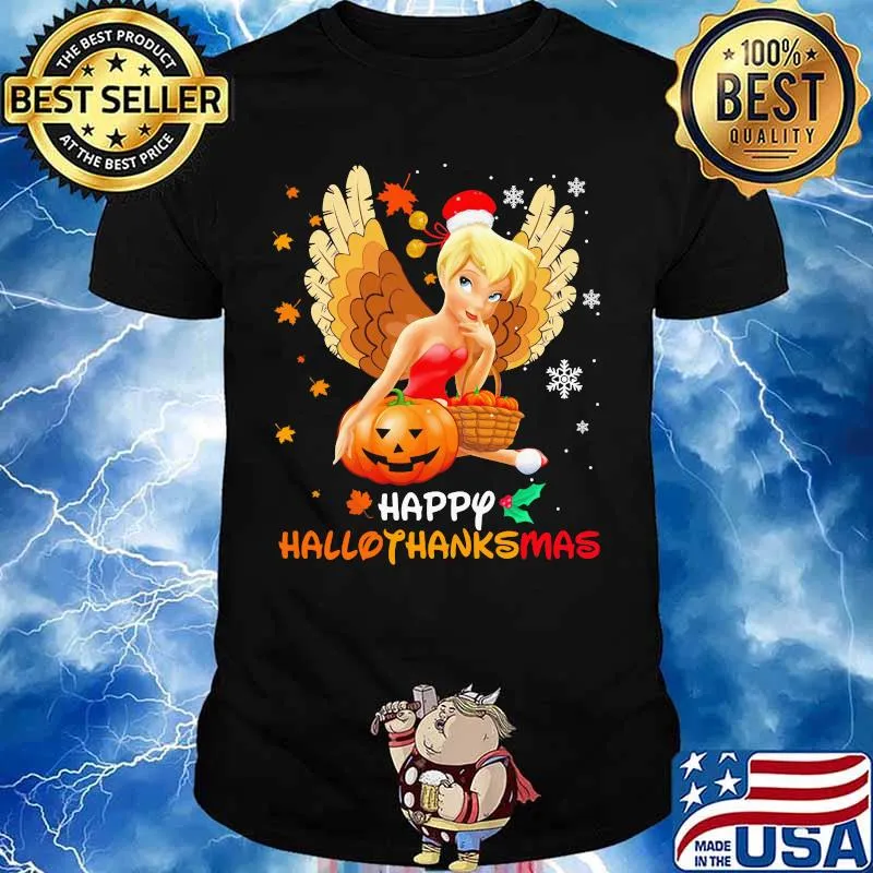 Tinkerbell happy hallothanksmas halloween thanksgiving christmas shirt