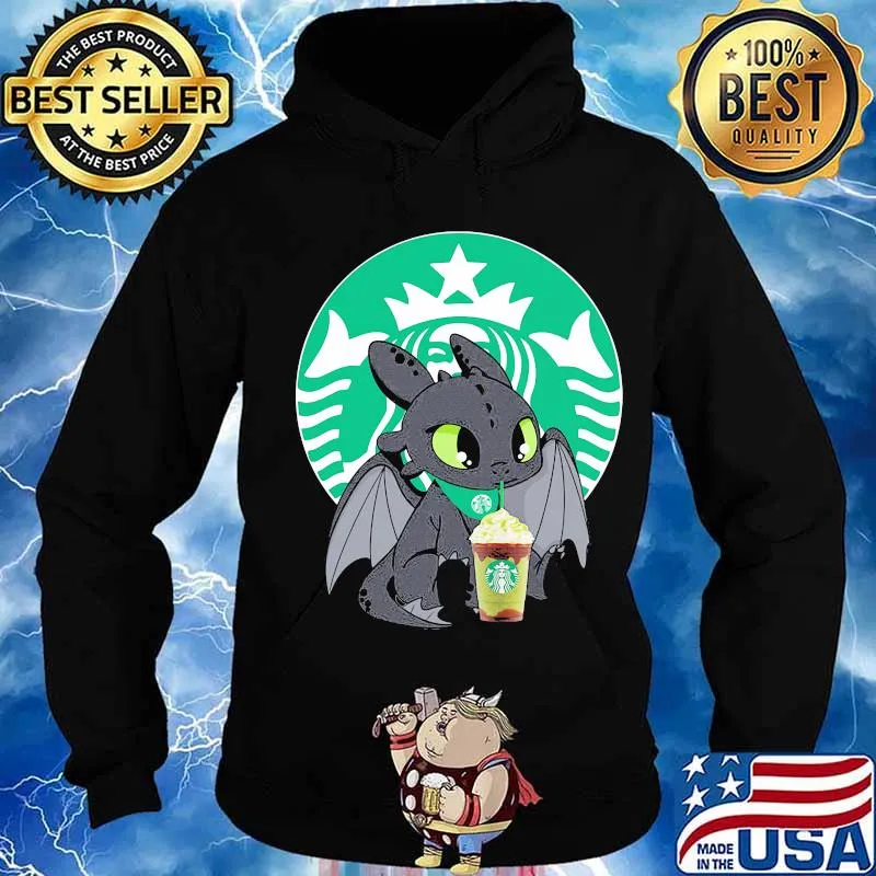 Toothless drinking starbucks coffee logo s Hoodie