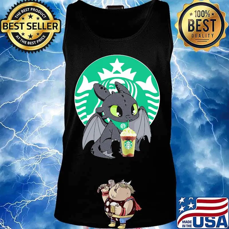 Toothless drinking starbucks coffee logo s Tank top