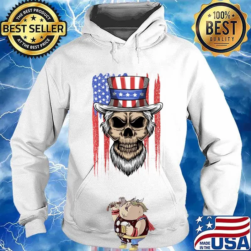 Uncle Skull 4th of July American Flag Patriotic Skull Sam Shirt Hoodie