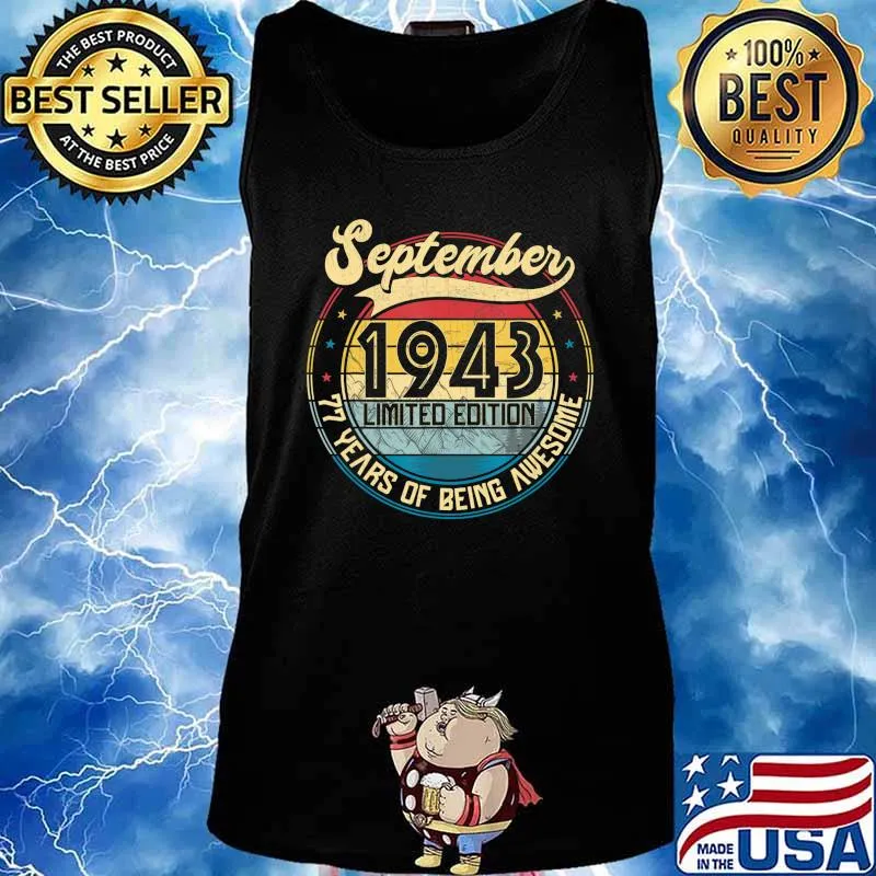 Vintage Retro September 1943 77th Birthday Gift 77 Years Old T-Shirt Tank top