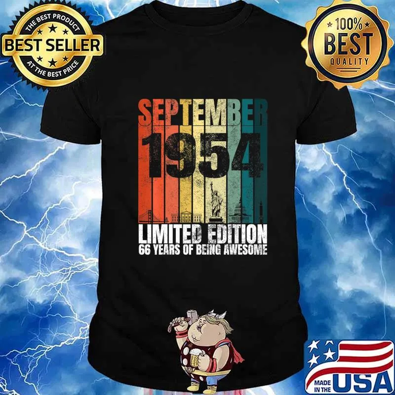 Vintage September 1954 Bday Gifts 66 Years Old 66th Birthday T-Shirt