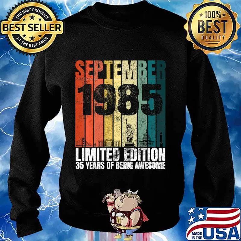 Vintage September 1985 Bday Gifts 35 Years Old 35th Birthday T-Shirt Sweater