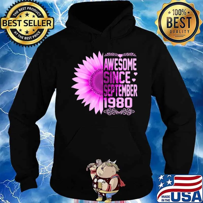 Womens Awesome Since September 1980 40th Bday Gift 40 Years Old T-Shirt Hoodie