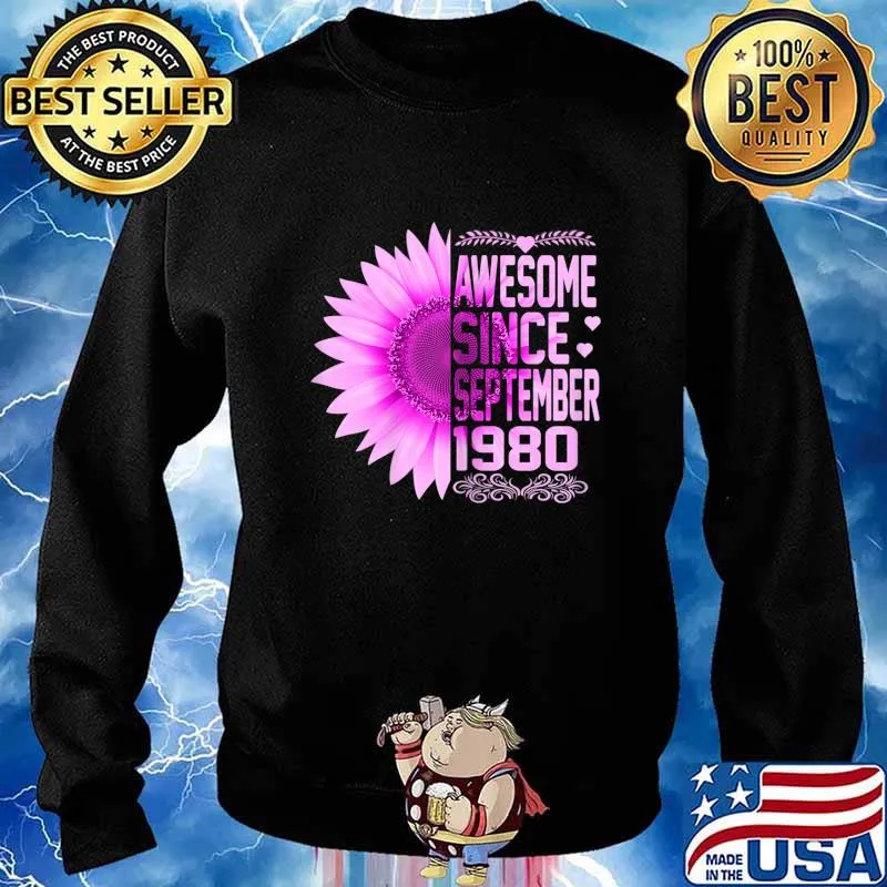 Womens Awesome Since September 1980 40th Bday Gift 40 Years Old T-Shirt Sweater