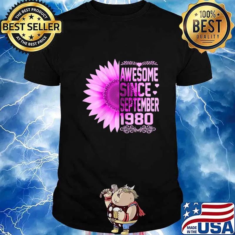Womens Awesome Since September 1980 40th Bday Gift 40 Years Old T-Shirt