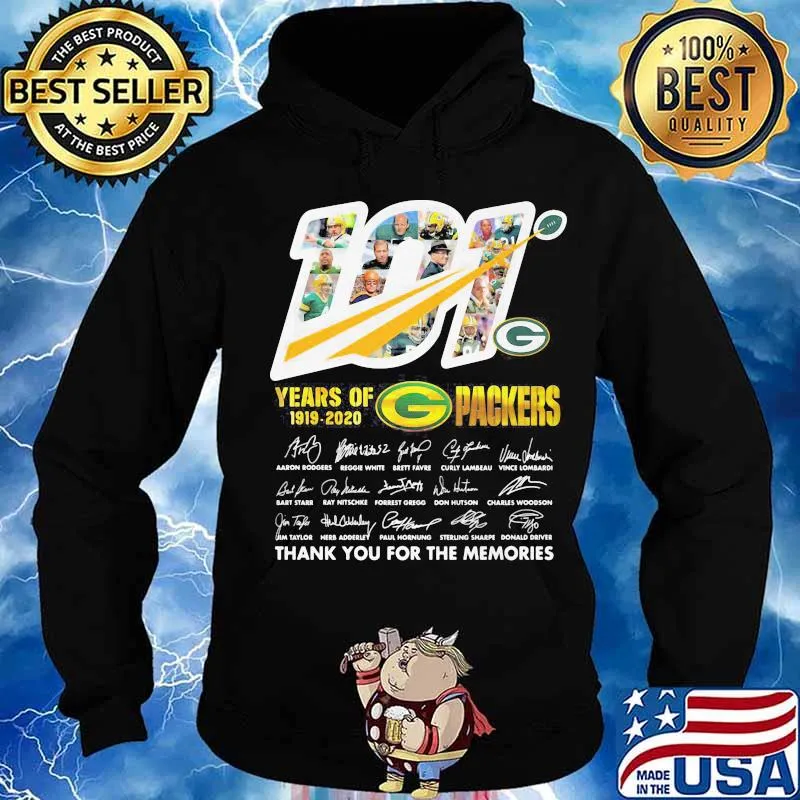 101 years of 1919 2020 green bay packers thank for the memories signatures s Hoodie