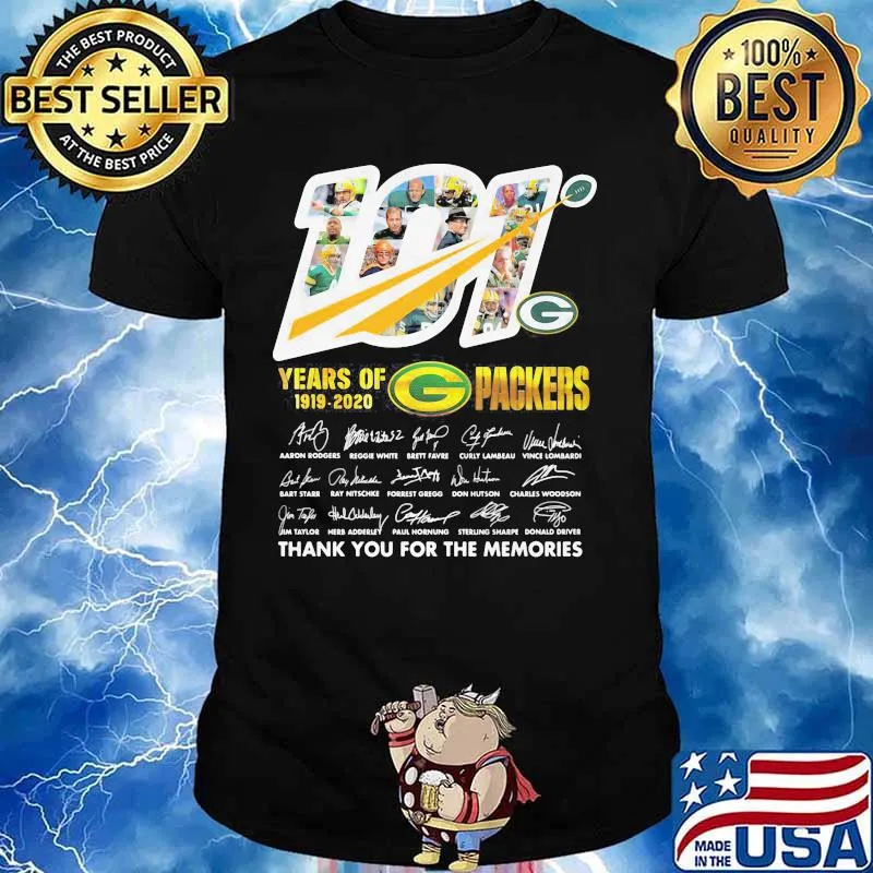 101 years of 1919 2020 green bay packers thank for the memories signatures shirt