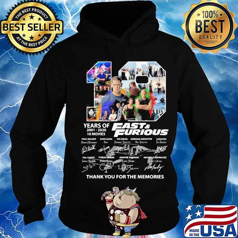 19 years of 2001-2020 Fast and Furious 10 movies signature s Hoodie