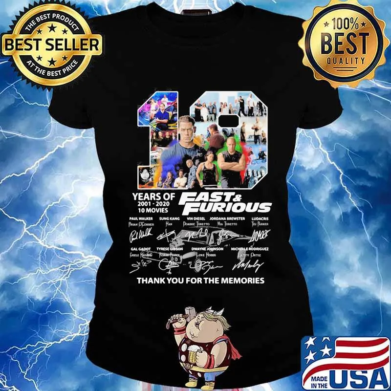 19 years of 2001-2020 Fast and Furious 10 movies signature s Ladies tee