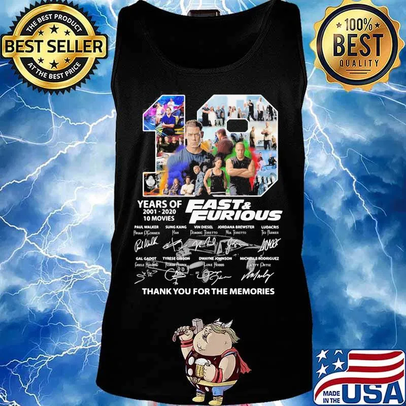 19 years of 2001-2020 Fast and Furious 10 movies signature s Tank top