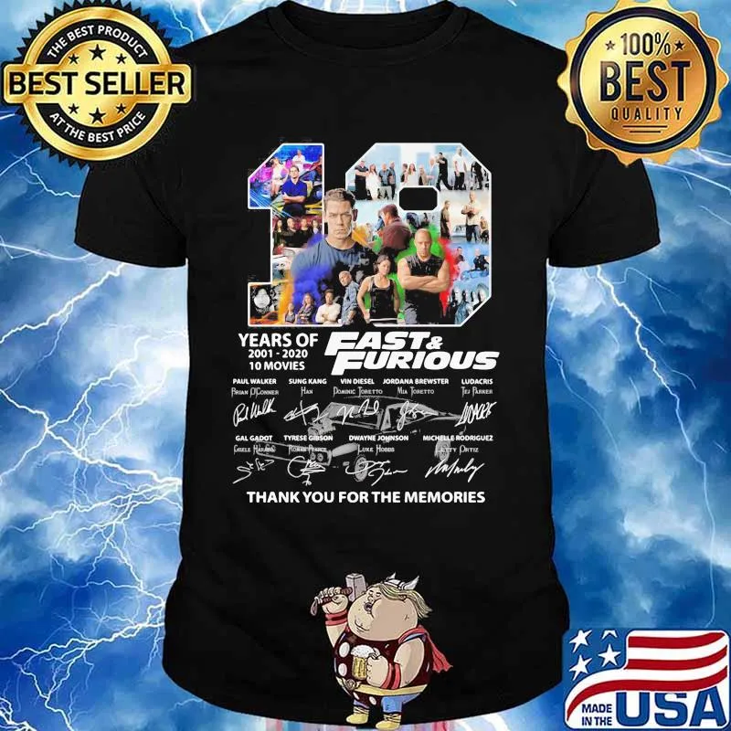 19 years of 2001-2020 Fast and Furious 10 movies signature shirt