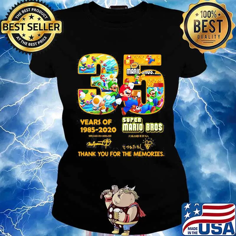 35 years of 1985 2020 super mario bros thank for the memories signatures s Ladies tee