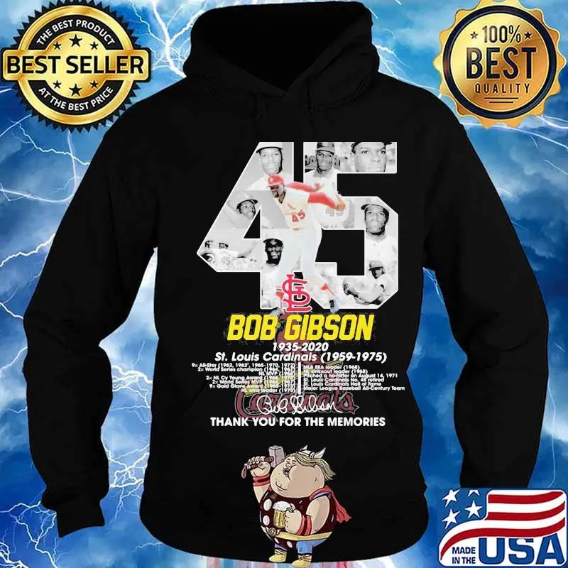 45 bob gibson 1935 2020 st.louis cardinals hank for the memories signature s Hoodie