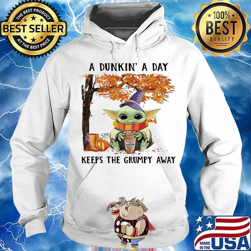 A dunkin a day keeps the grumpy away baby yoda wear hat witch halloween s Hoodie